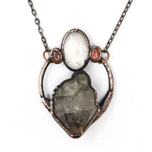 Smoky Amethyst, Rose Quartz & Strawberry Quartz Necklace