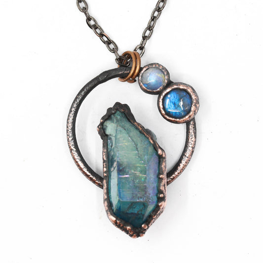 Aqua Aura Quartz, Moonstone & Labradorite Necklace