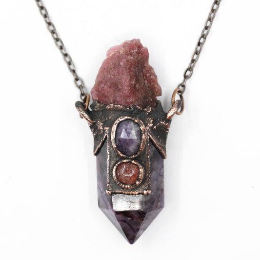 Fluorite, Rhodonite & Lepidolite Necklace