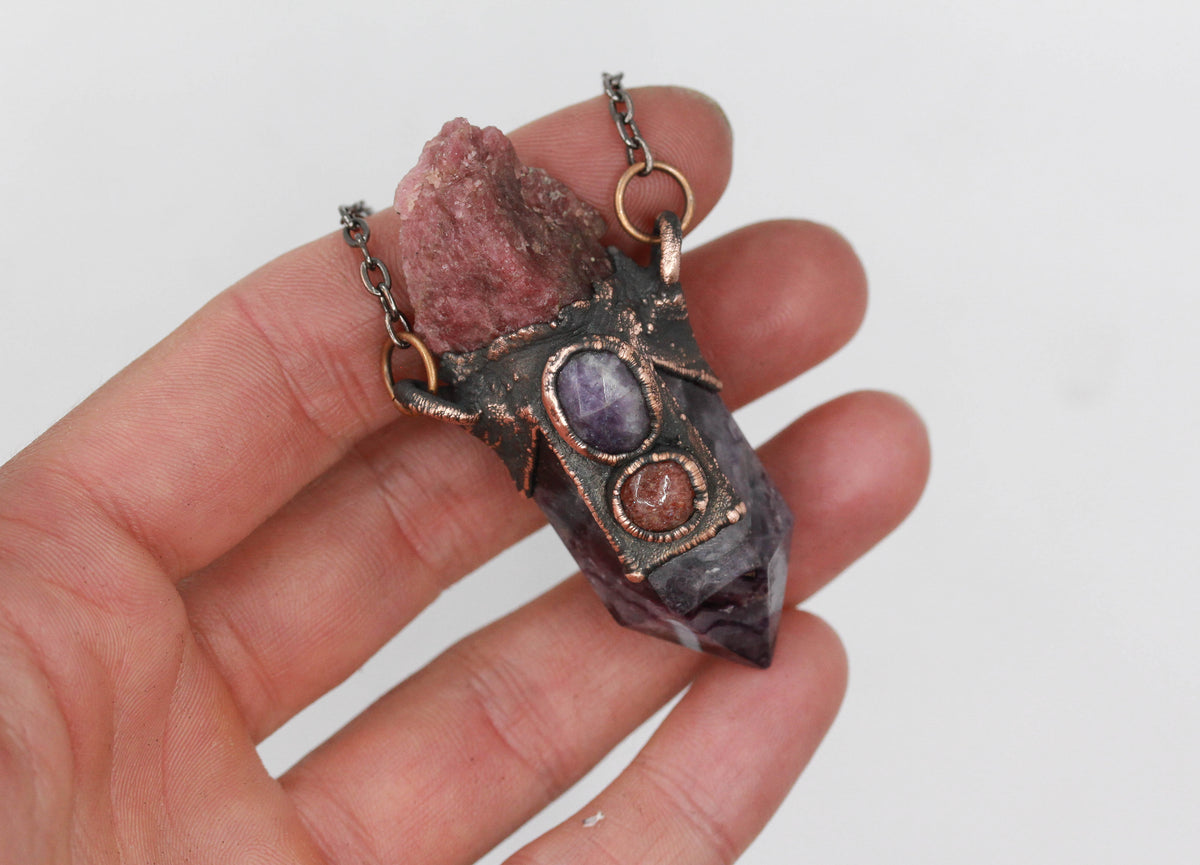 Fluorite, Rhodonite & Lepidolite Necklace