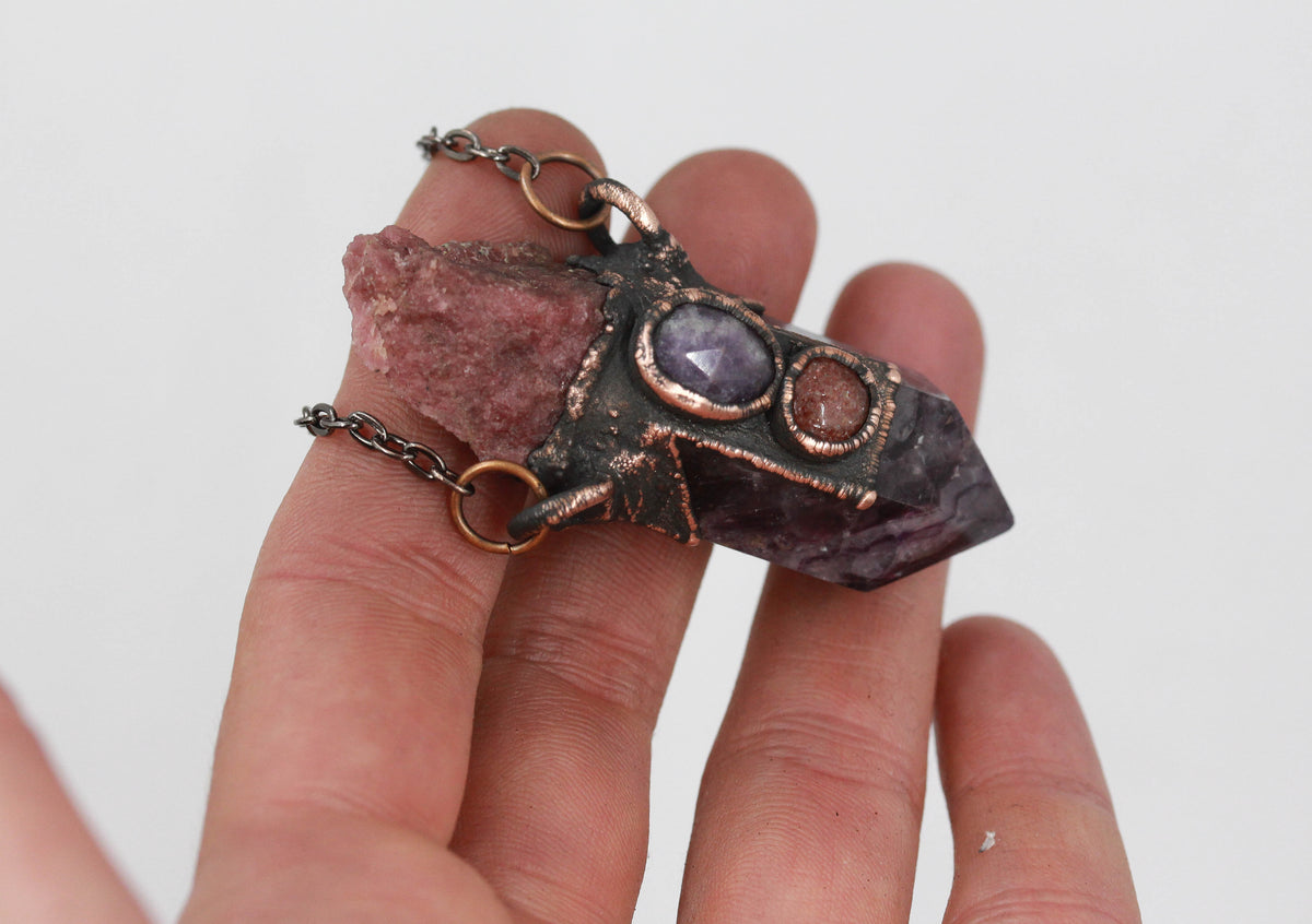 Fluorite, Rhodonite & Lepidolite Necklace