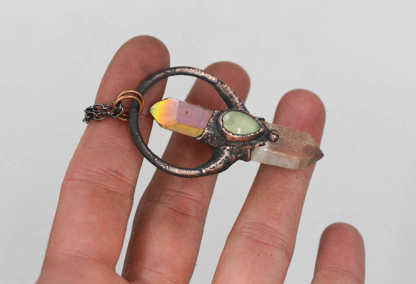 Sunset Aura Quartz, Quartz & Prehnite Necklace