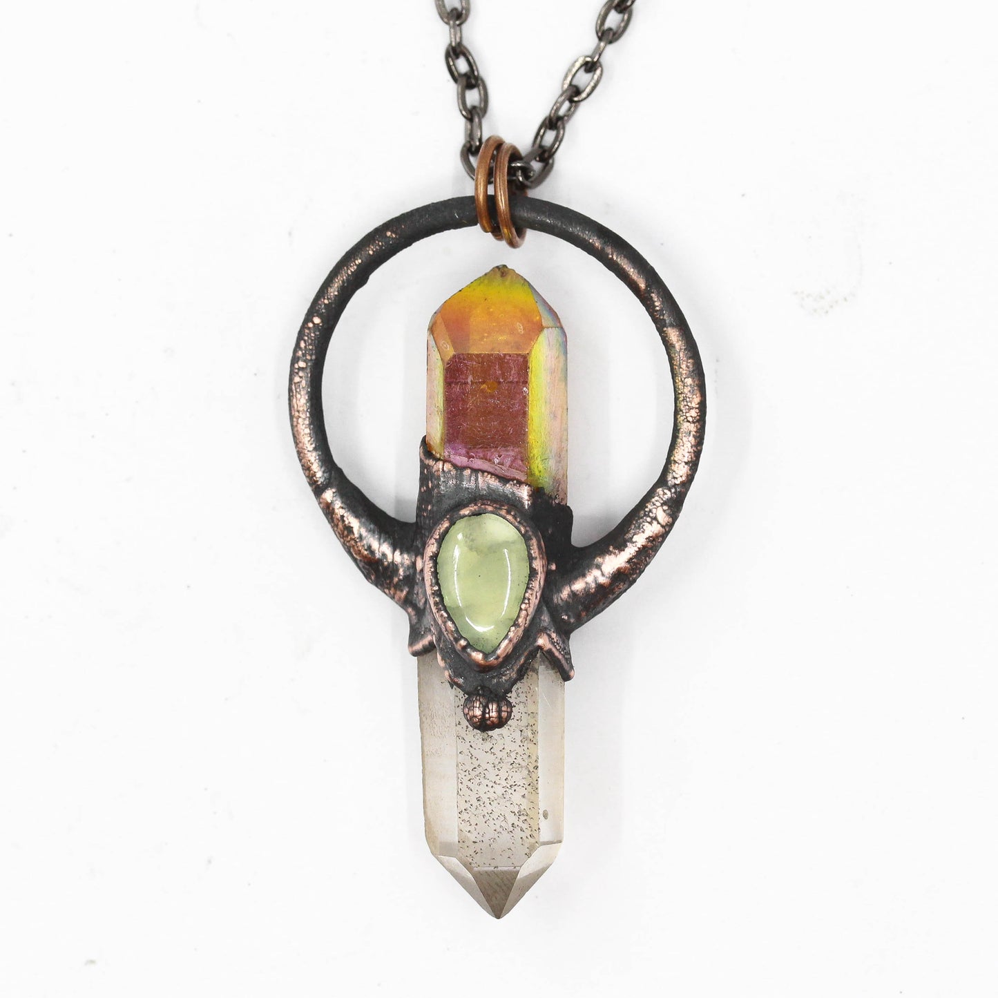 Sunset Aura Quartz, Quartz & Prehnite Necklace