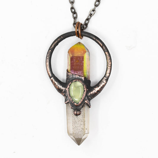Sunset Aura Quartz, Quartz & Prehnite Necklace