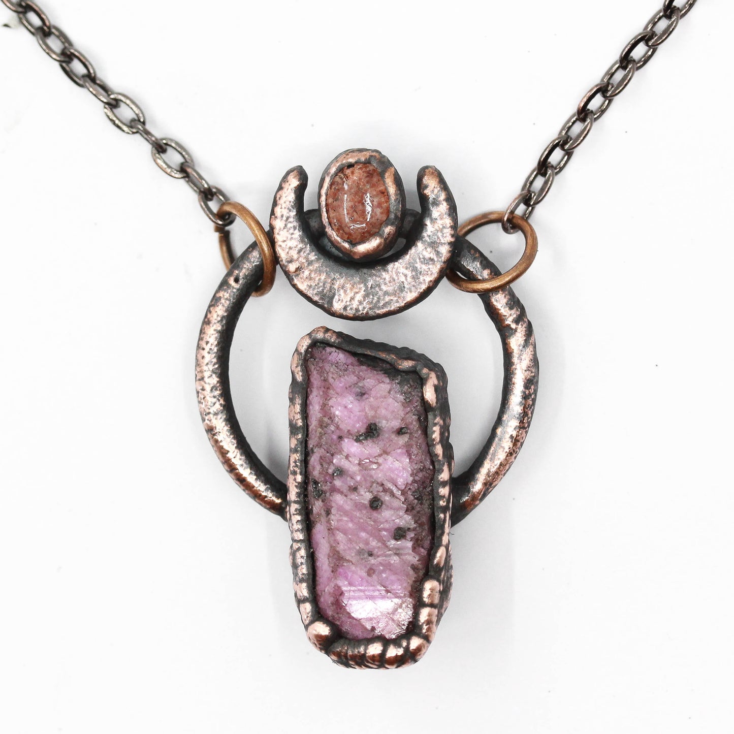 Ruby & Strawberry Quartz Moon Necklace