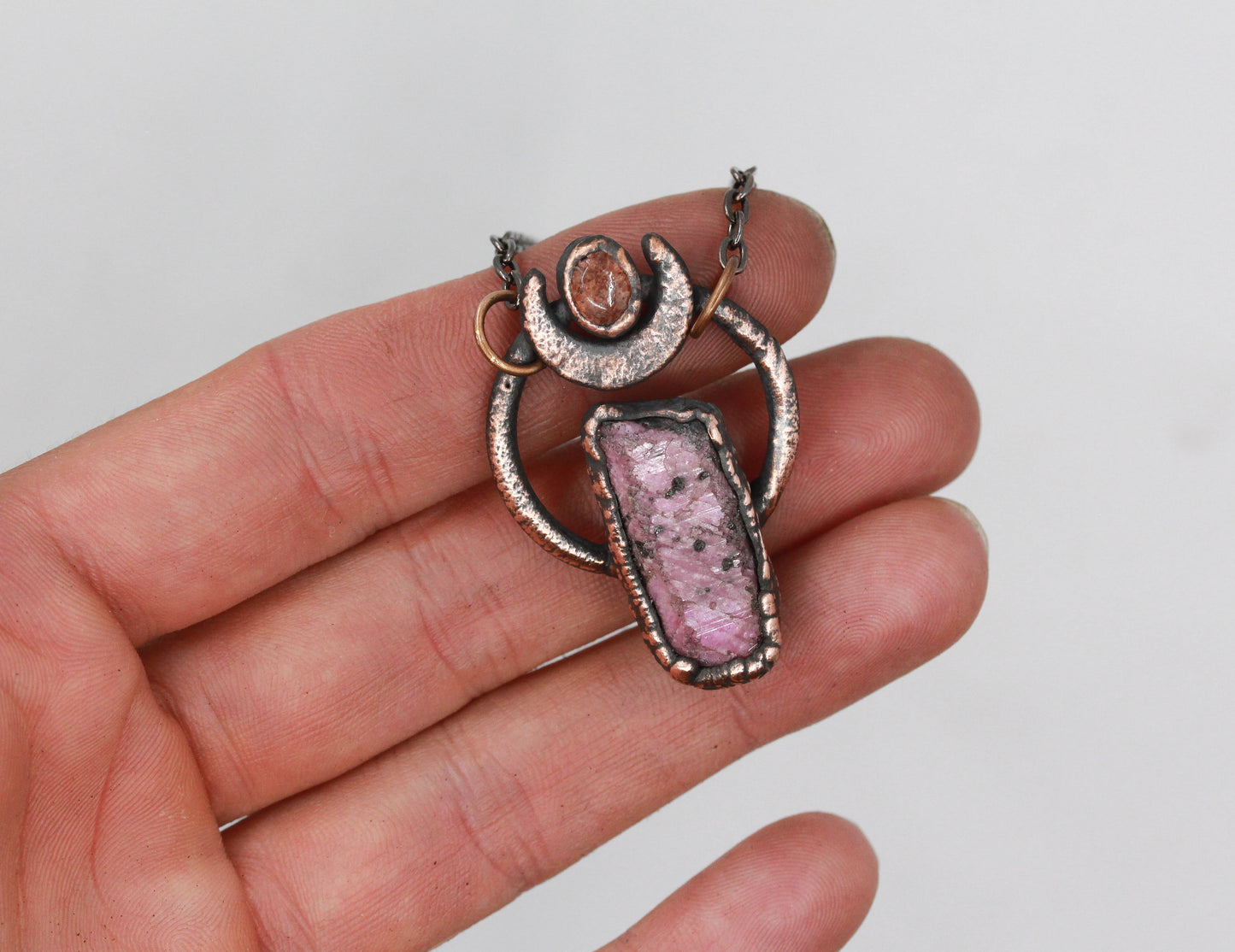 Ruby & Strawberry Quartz Moon Necklace