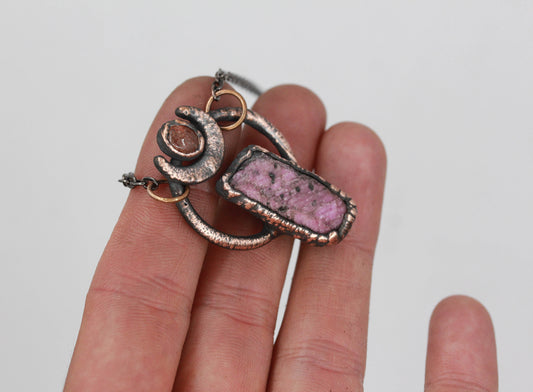 Ruby & Strawberry Quartz Moon Necklace
