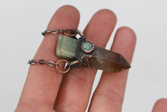 Smoky Quartz, Green Kyanite & Amazonite Necklace