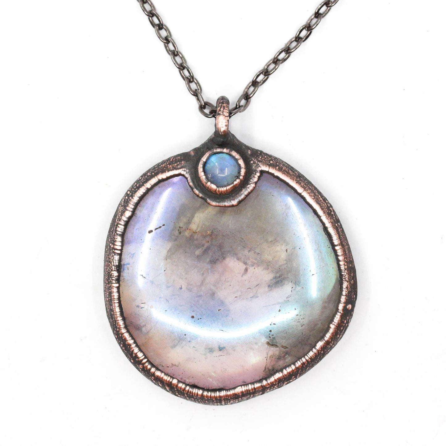 Titanium Aura Rose Quartz & Moonstone Palmstone Necklace
