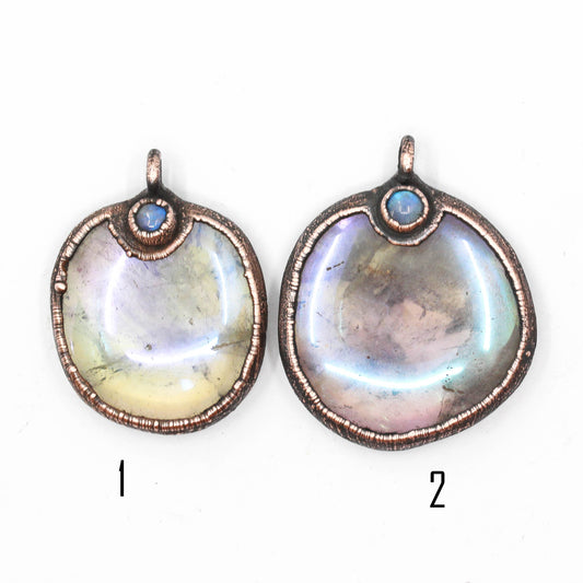 Titanium Aura Rose Quartz & Moonstone Palmstone Necklace