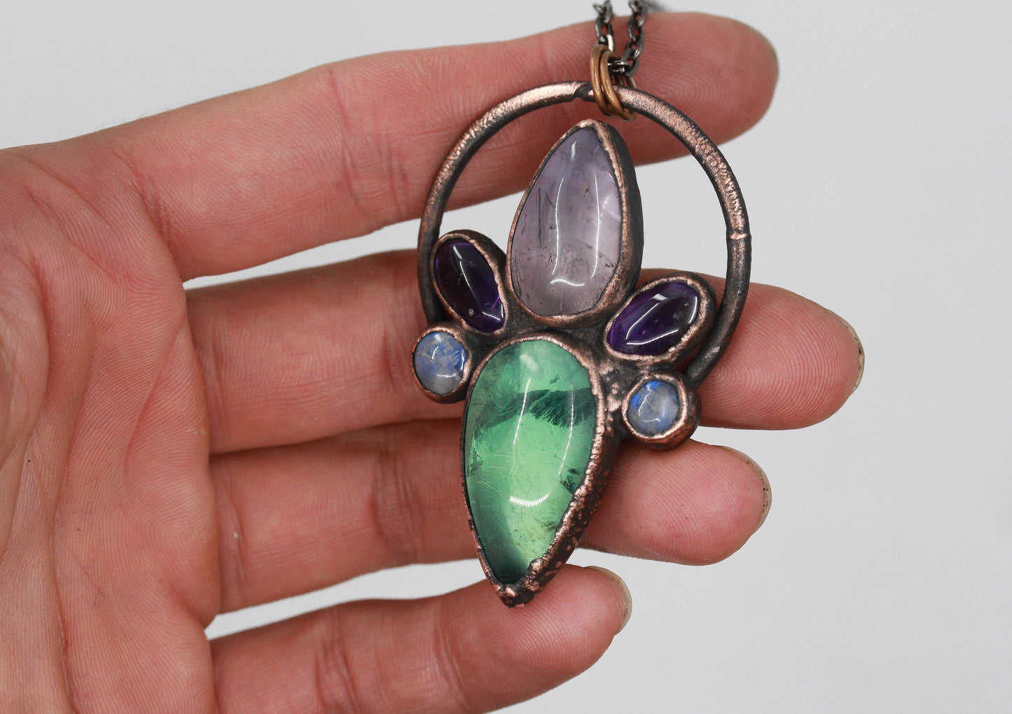 Fluorite, Amethyst & Moonstone Necklace