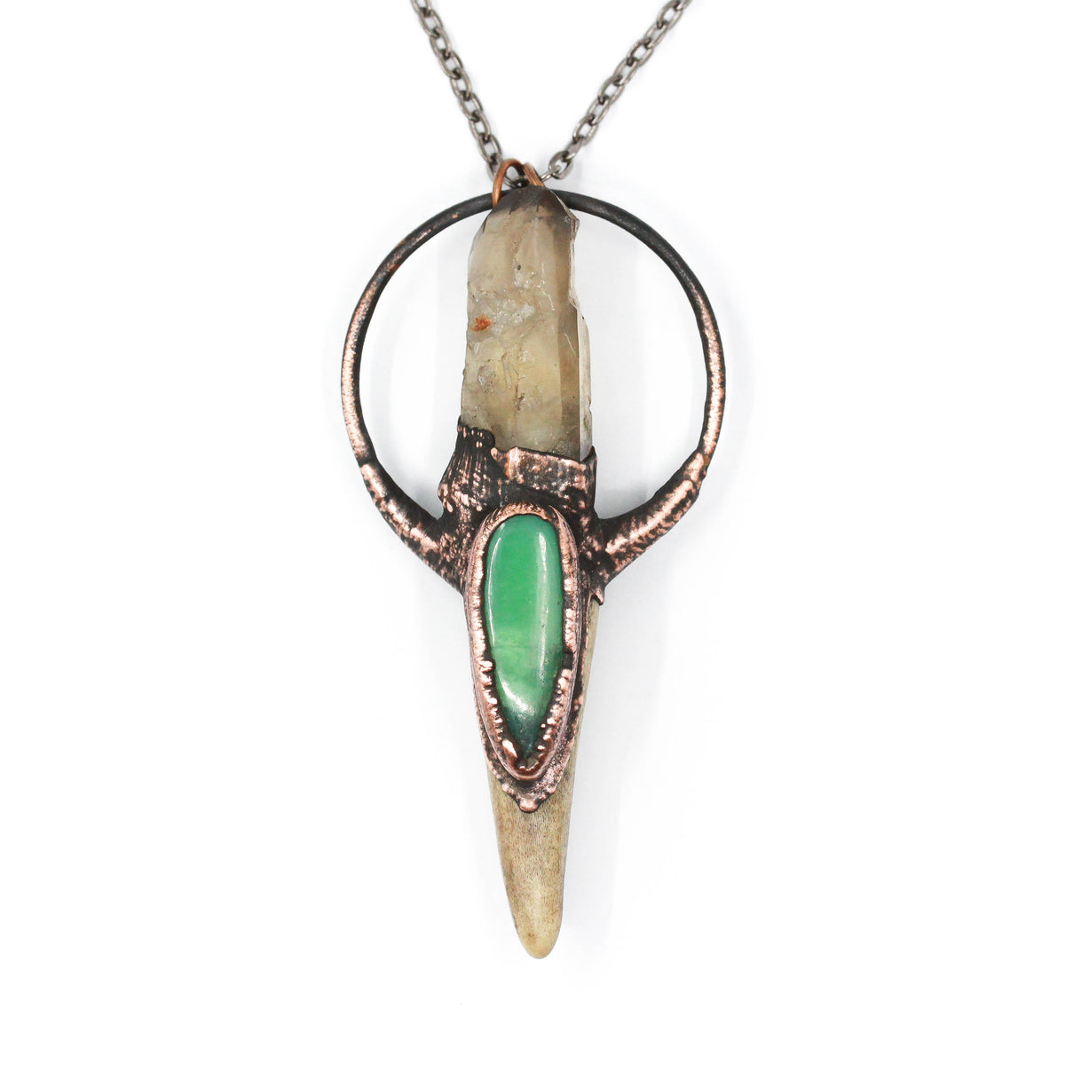 Deer Antler, Smoky Quartz & Chrysoprase Necklace