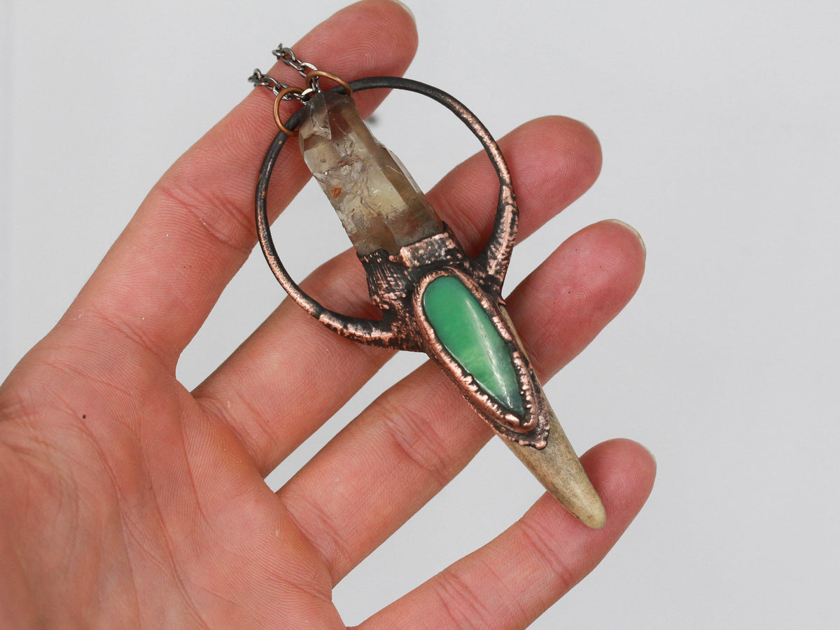 Deer Antler, Smoky Quartz & Chrysoprase Necklace