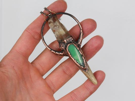 Deer Antler, Smoky Quartz & Chrysoprase Necklace