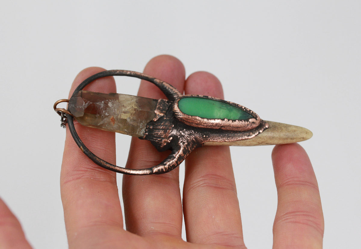 Deer Antler, Smoky Quartz & Chrysoprase Necklace