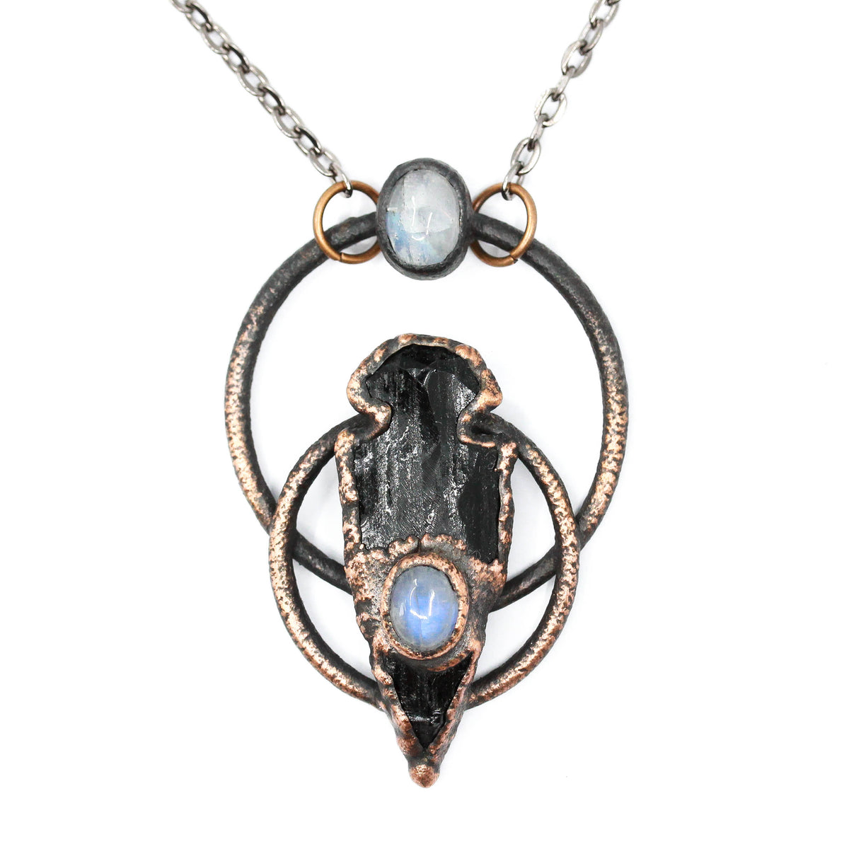 Obsidian Arrowhead & Moonstone Necklace