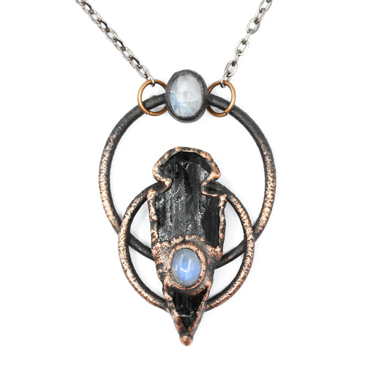 Obsidian Arrowhead & Moonstone Necklace
