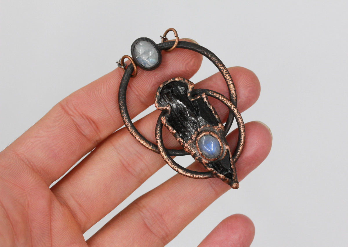 Obsidian Arrowhead & Moonstone Necklace