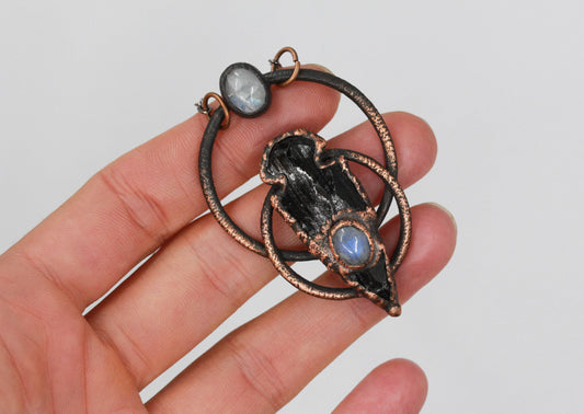 Obsidian Arrowhead & Moonstone Necklace