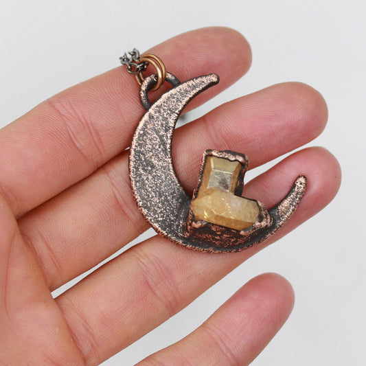 Crescent Moon & Sunset Aura Quartz Necklace