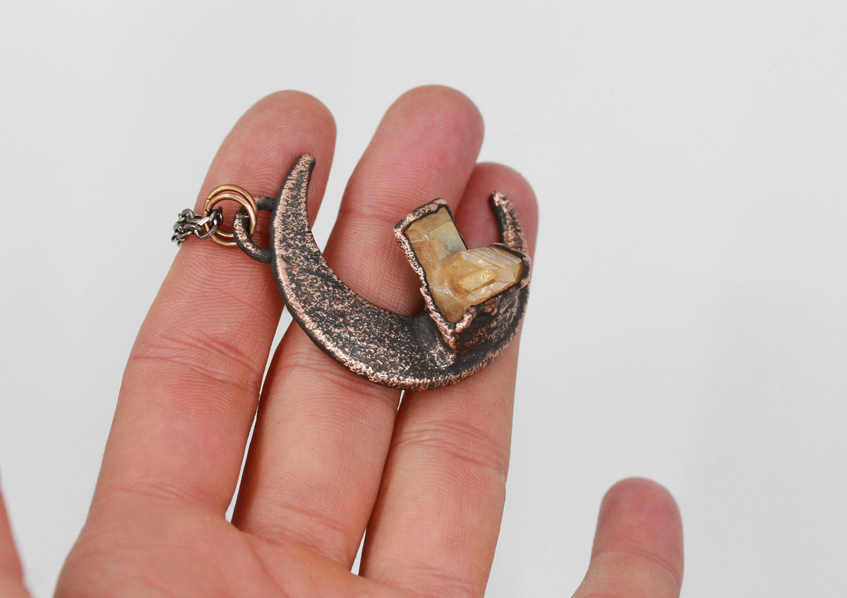 Crescent Moon & Sunset Aura Quartz Necklace