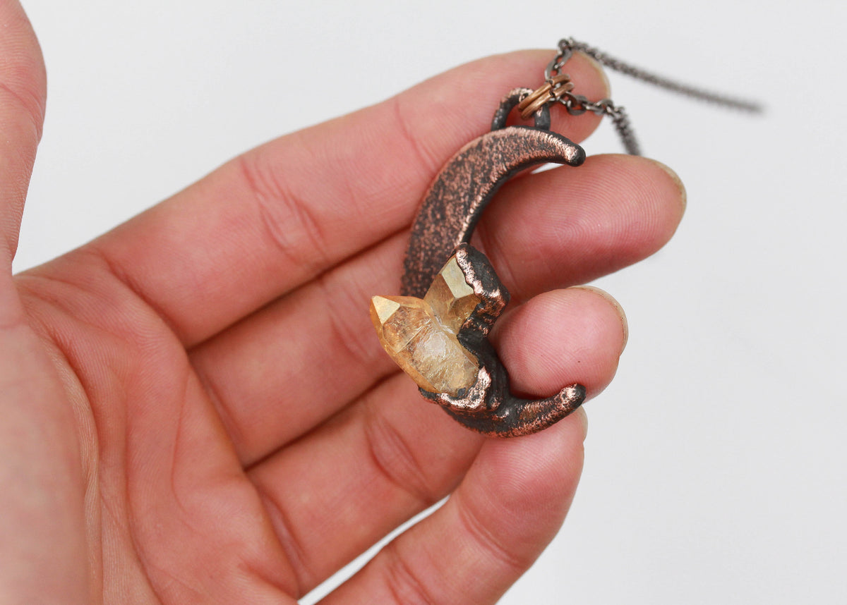 Crescent Moon & Sunset Aura Quartz Necklace