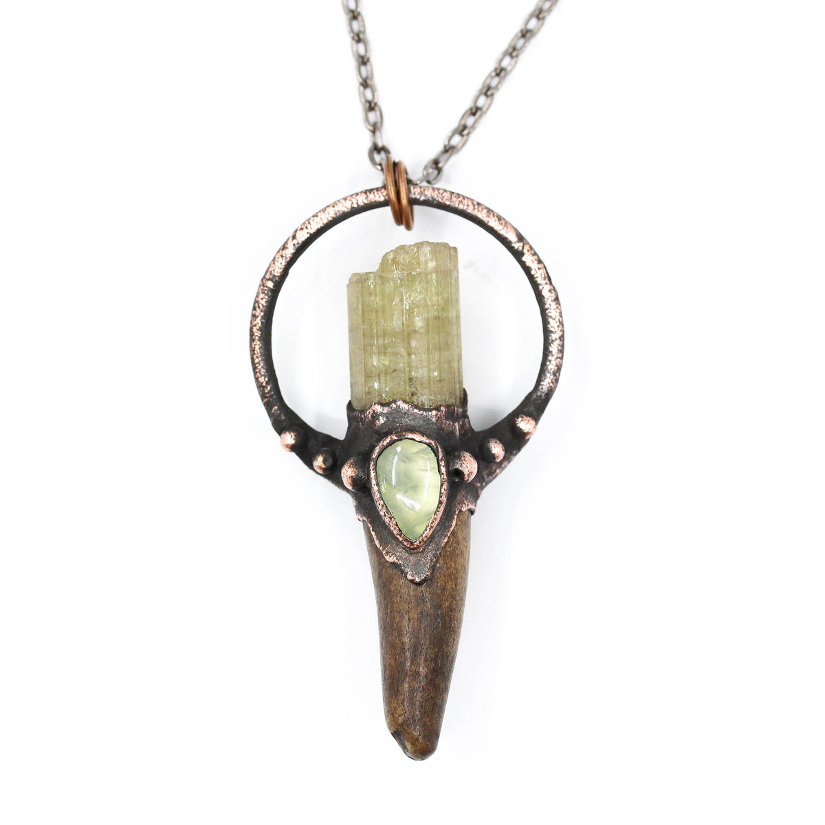 Small Deer Antler, Yellow Apatite & Prehnite Necklace