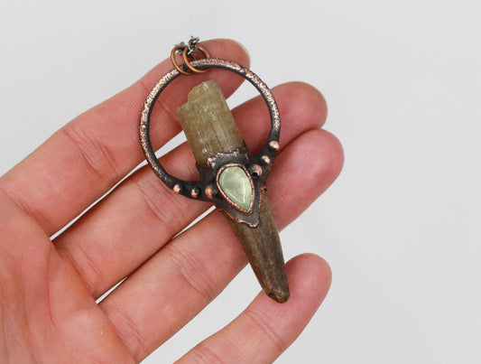 Small Deer Antler, Yellow Apatite & Prehnite Necklace