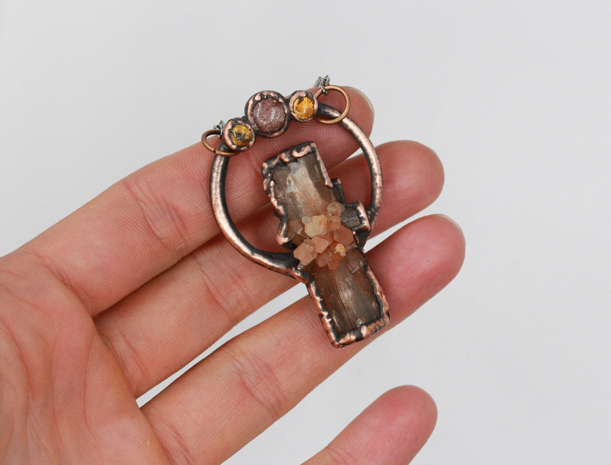 Aragonite, Strawberry Quartz & Citrine Necklace