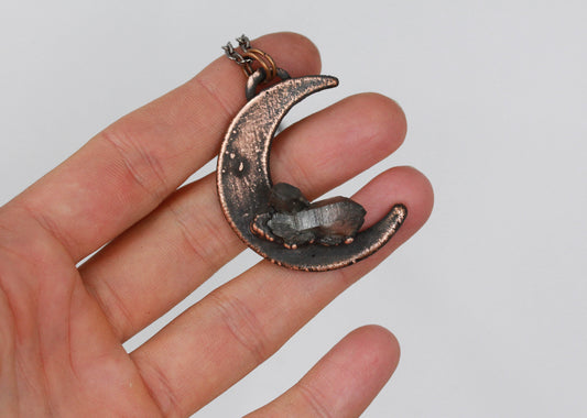 Crescent Moon & Smoky Alpine Quartz Necklace