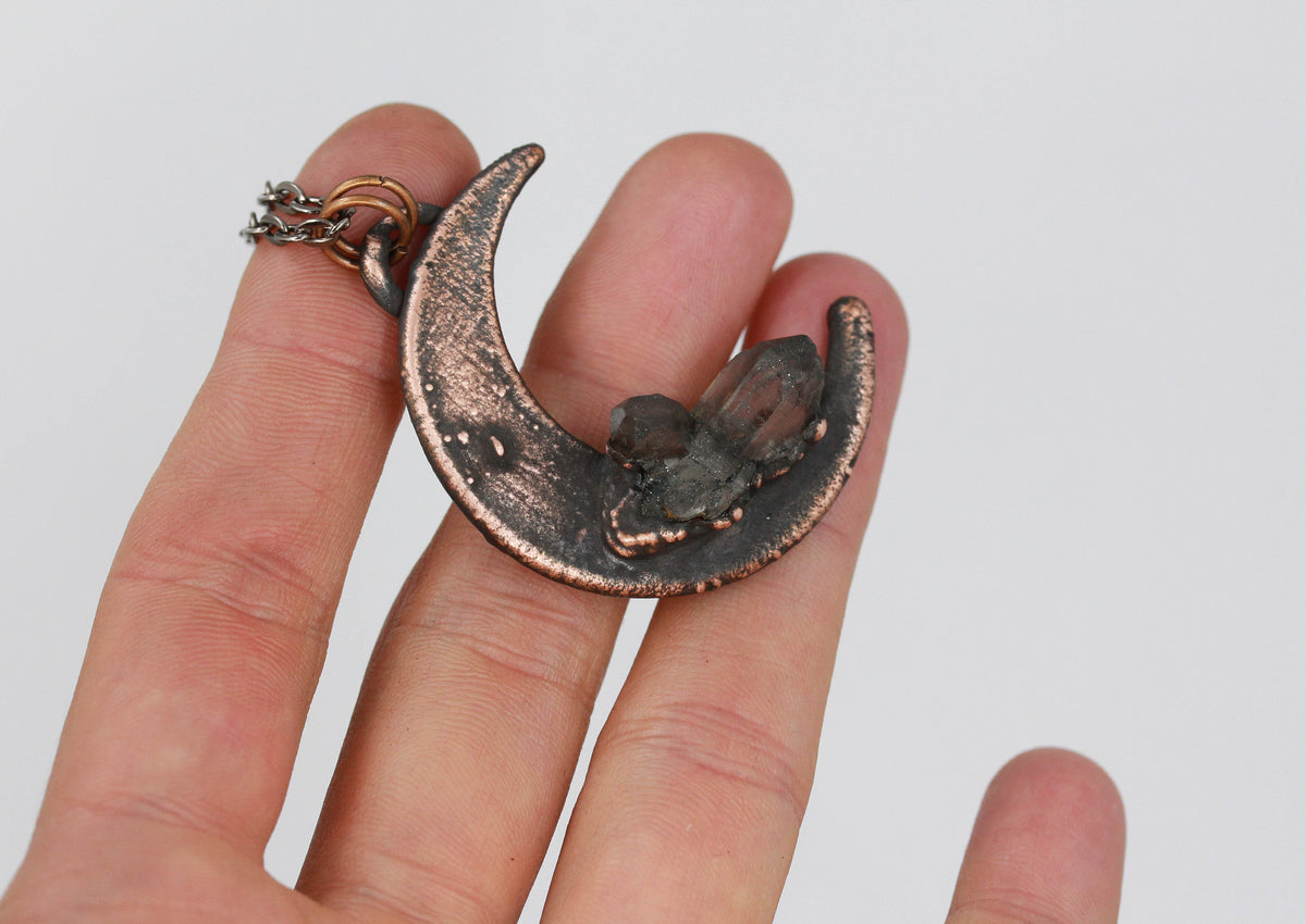 Crescent Moon & Smoky Alpine Quartz Necklace