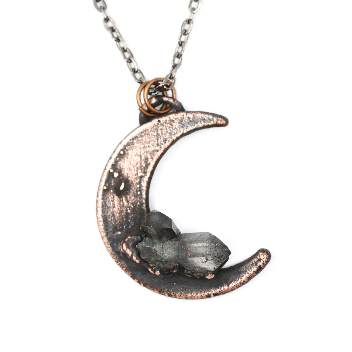 Crescent Moon & Smoky Alpine Quartz Necklace