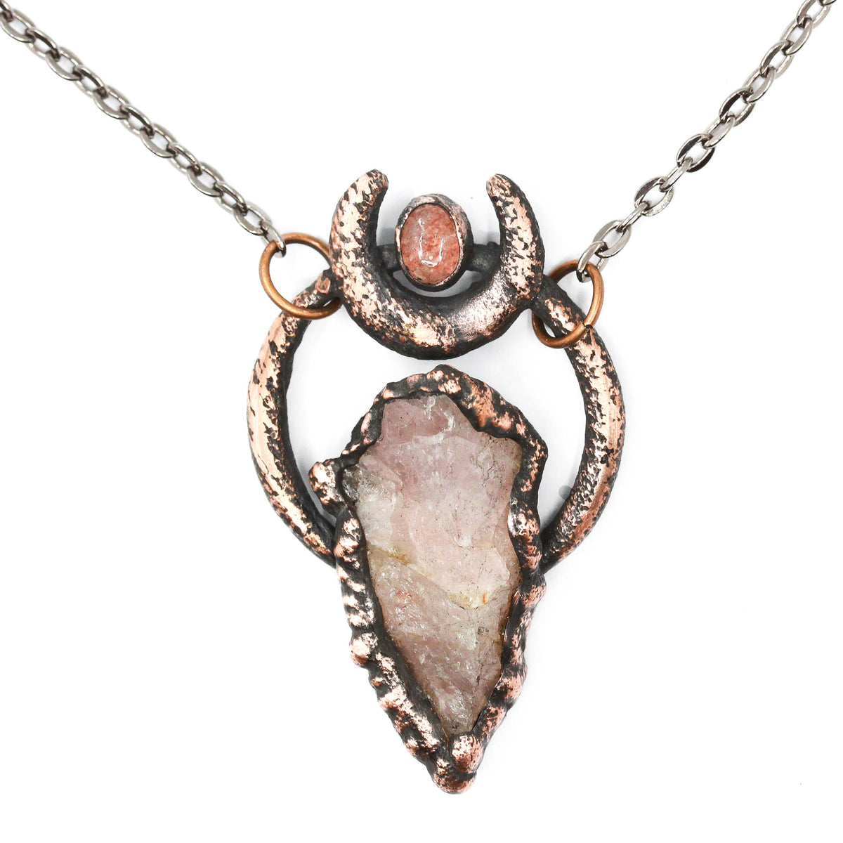 Rose Quartz & Strawberry Quartz Moon Necklace