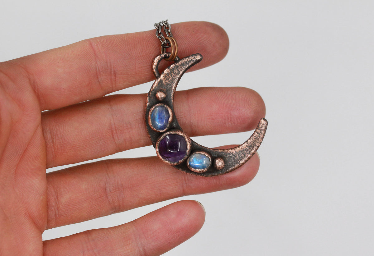 Moonstone & Amethyst Moon Necklace