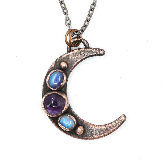 Moonstone & Amethyst Moon Necklace