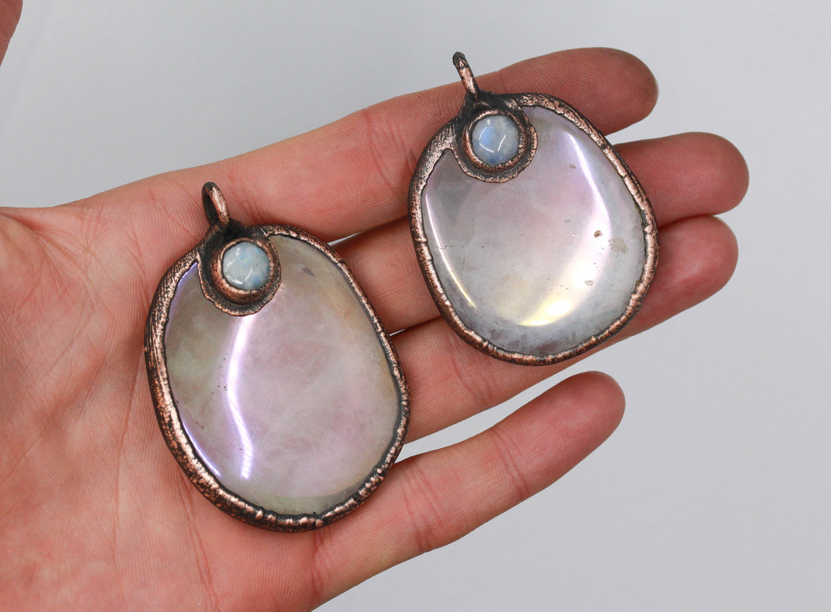 Aura Rose Quartz & Moonstone Palmstone Necklace