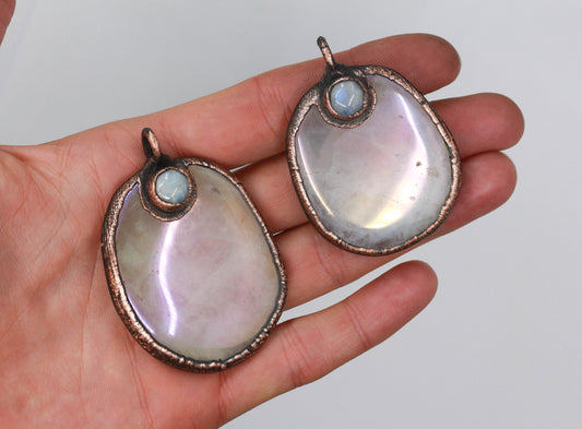 Aura Rose Quartz & Moonstone Palmstone Necklace