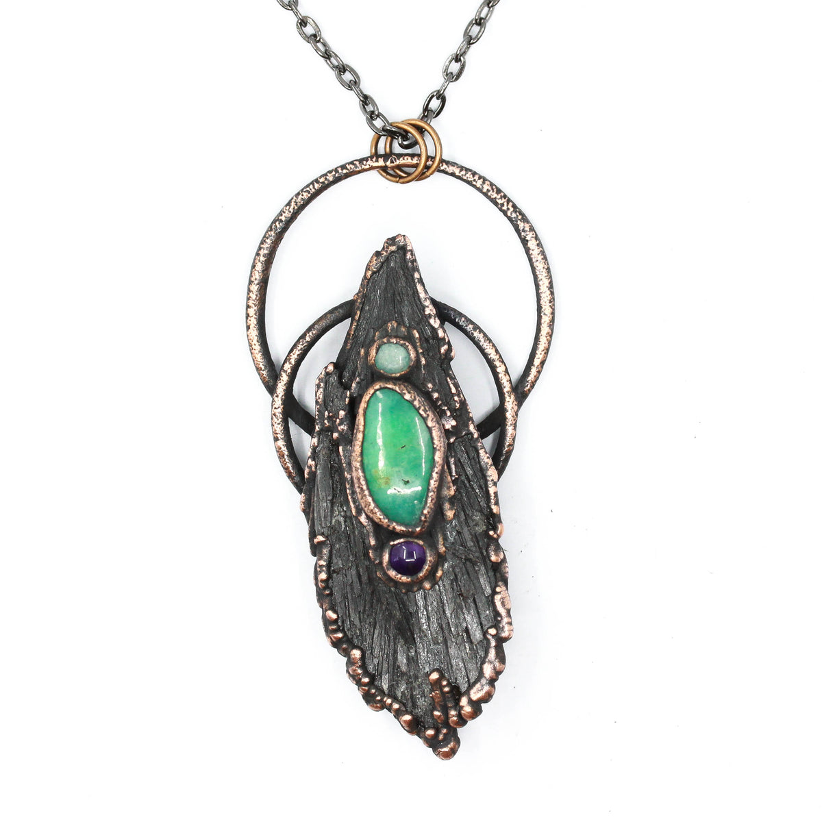 Black Kyanite, Chrysoprase & Amethyst Necklace