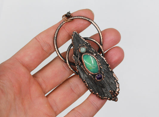 Black Kyanite, Chrysoprase & Amethyst Necklace