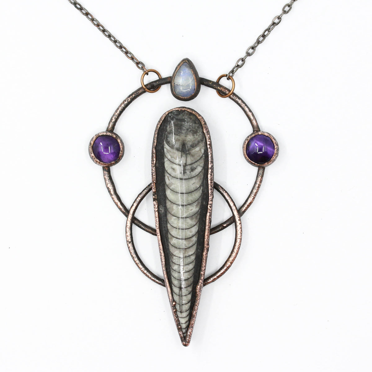 Large Orthoceras Fossil & Amethyst Necklace