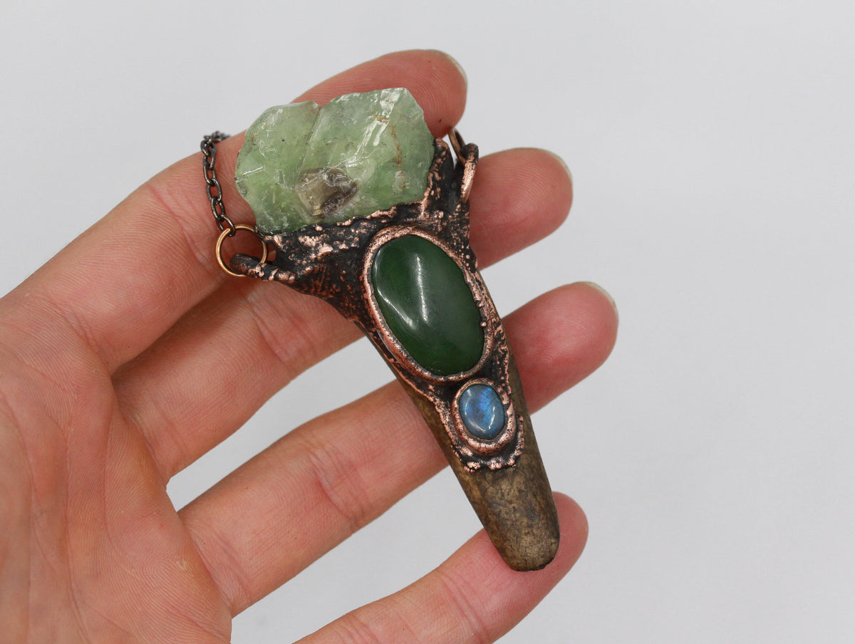 Deer Antler, Calcite & Serpentine Necklace