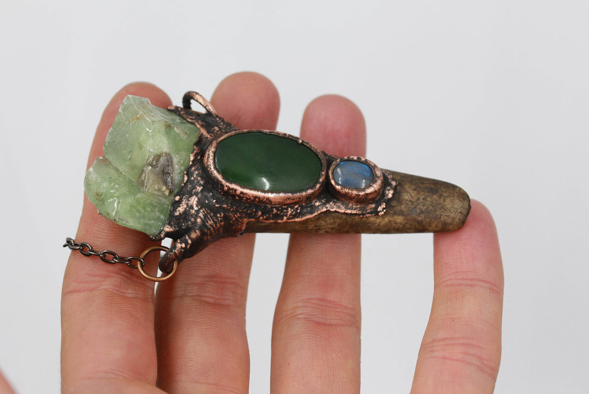 Deer Antler, Calcite & Serpentine Necklace