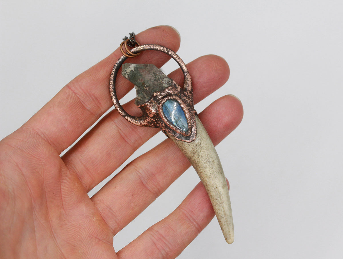 Deer Antler, Chlorite Quartz & Kyanite Necklace