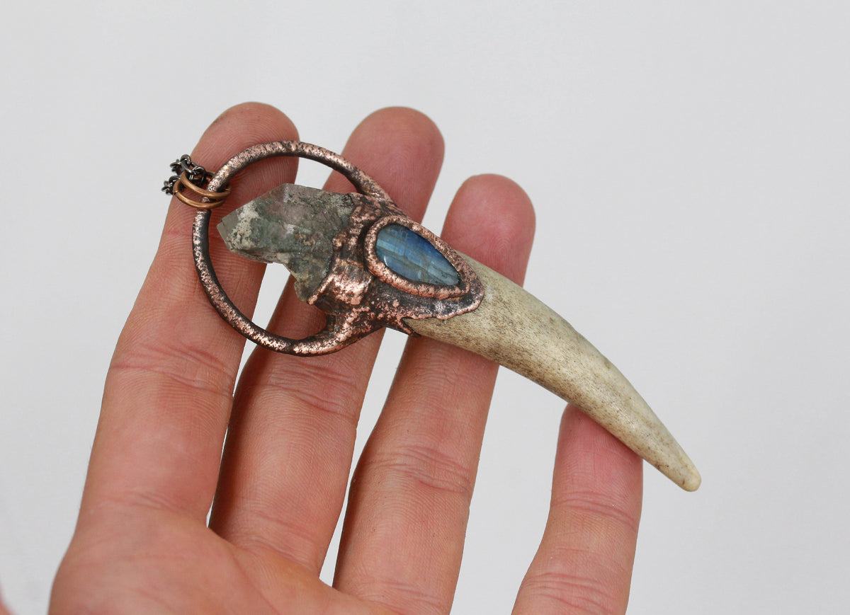 Deer Antler, Chlorite Quartz & Kyanite Necklace