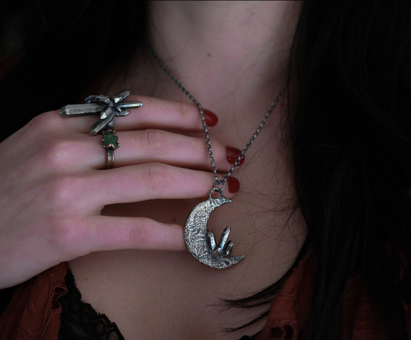 Sterling Silver Crystal Moon Pendant