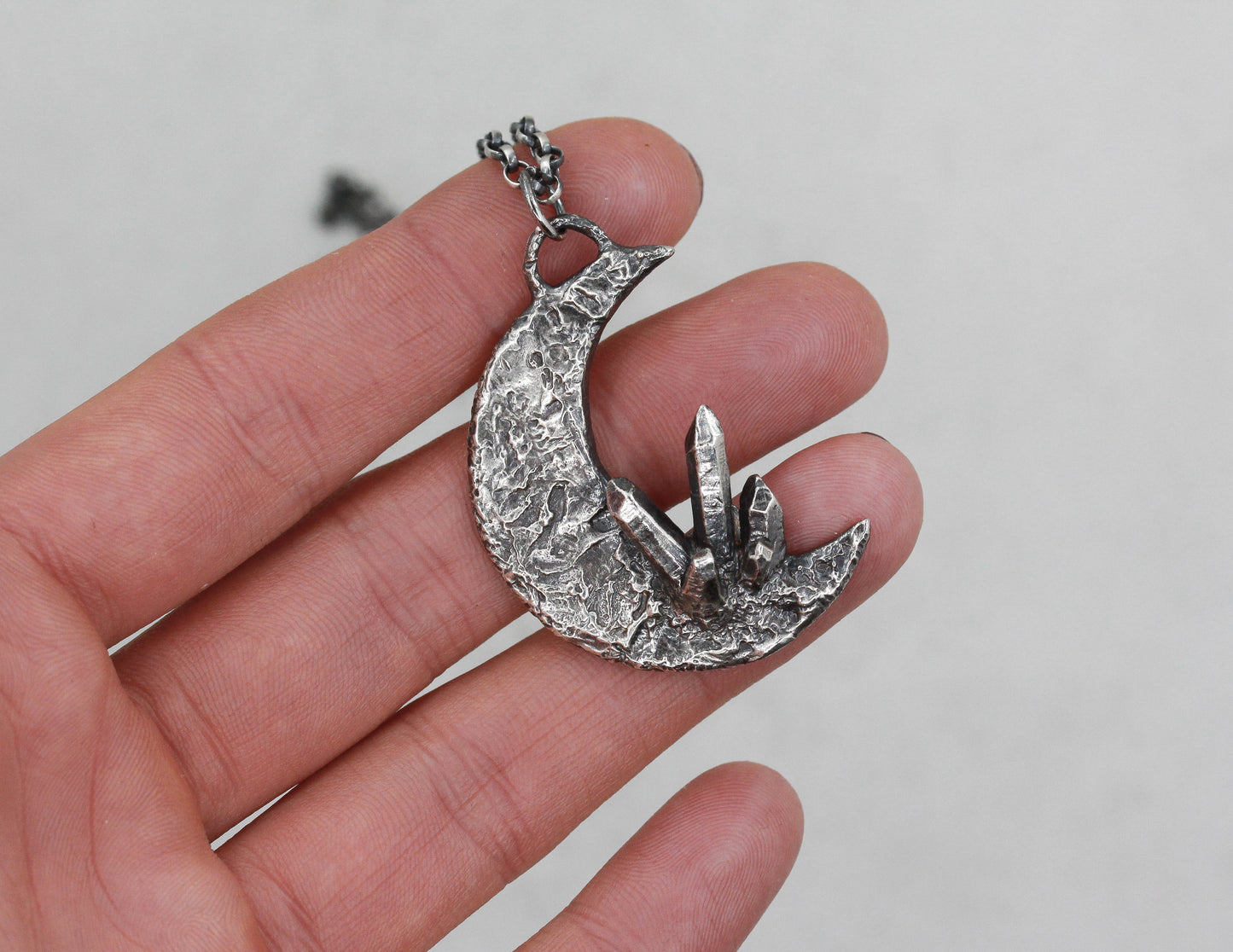 Sterling Silver Crystal Moon Pendant