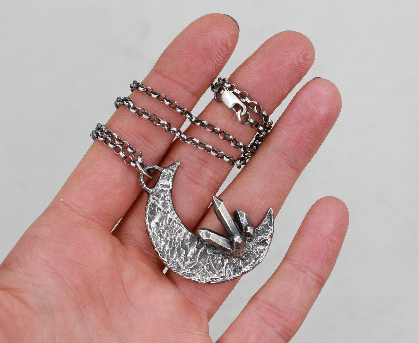 Sterling Silver Crystal Moon Pendant