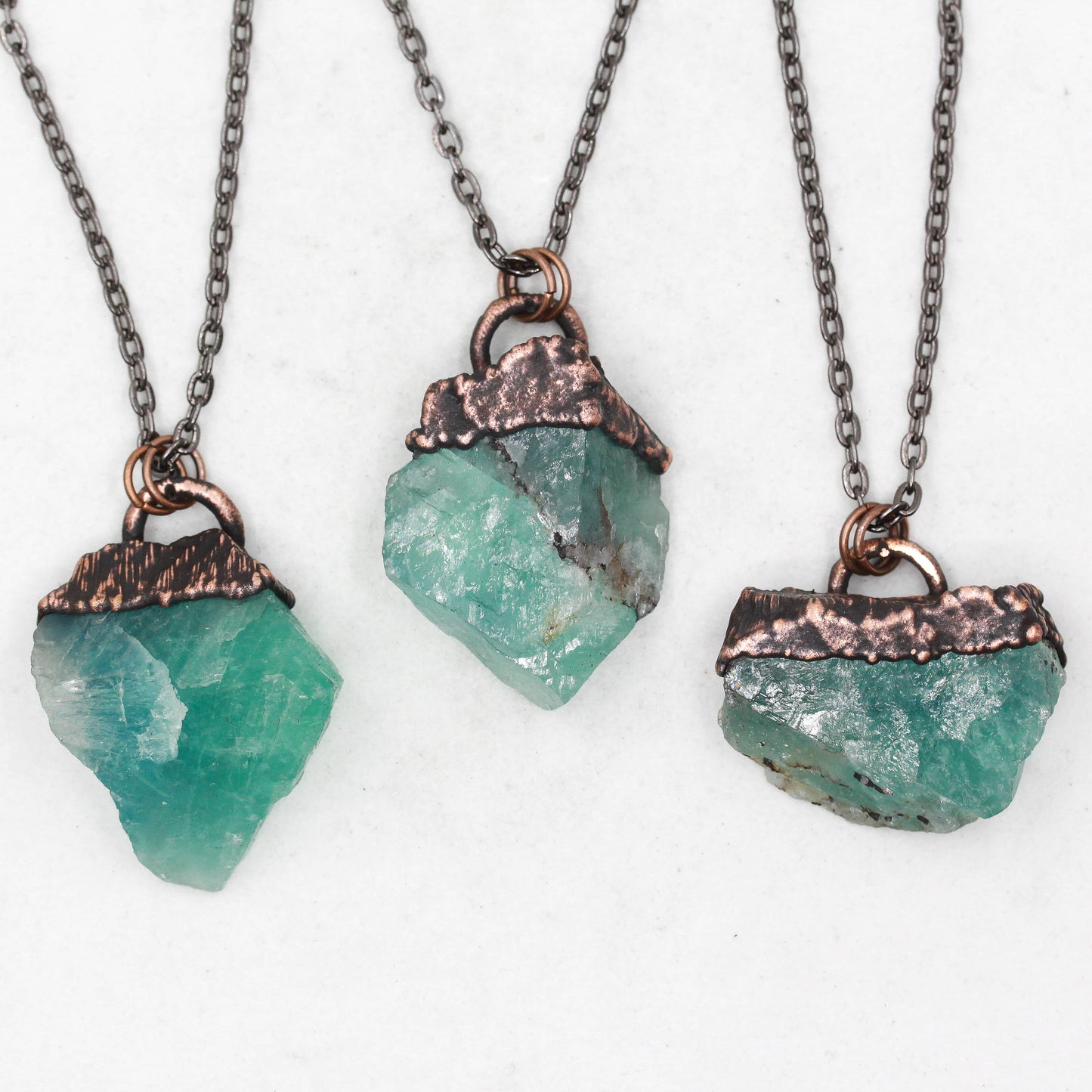 Copper Electroformed Raw Fluorite Crystal Necklace