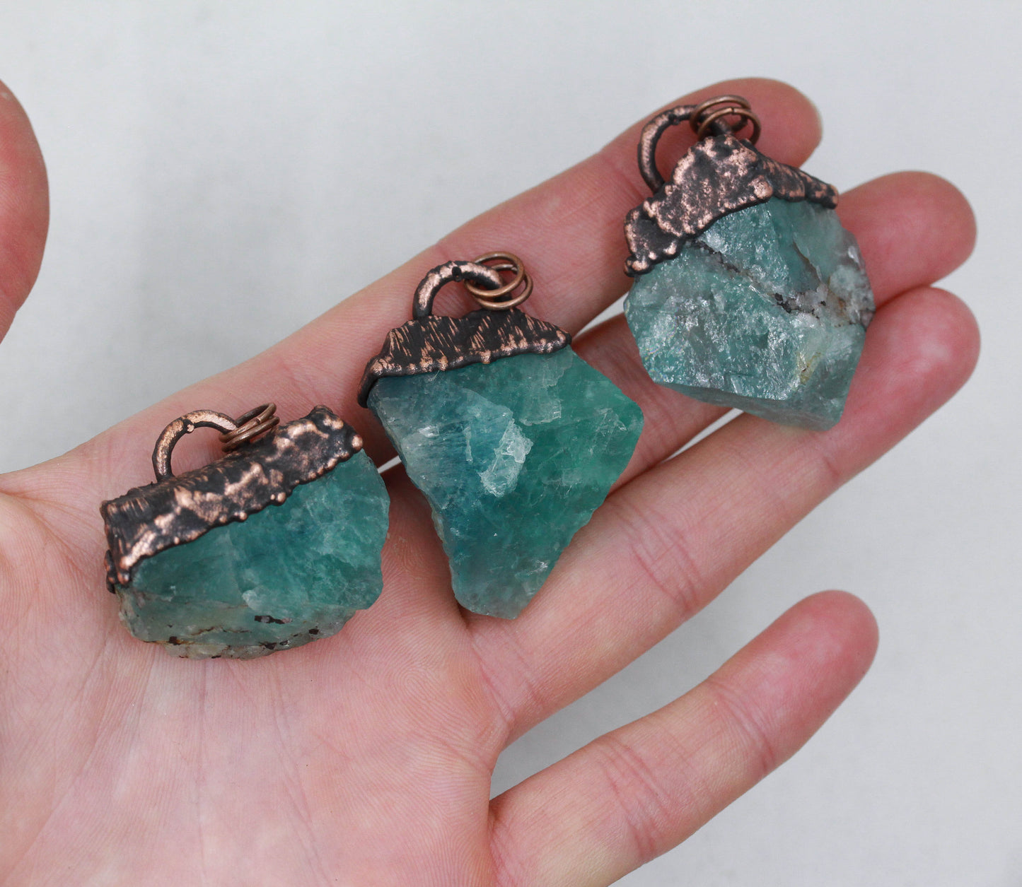 Copper Electroformed Raw Fluorite Crystal Necklace