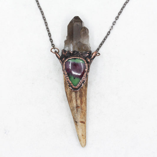 Deer Antler, Smoky Quartz & Ruby Zoisite Necklace